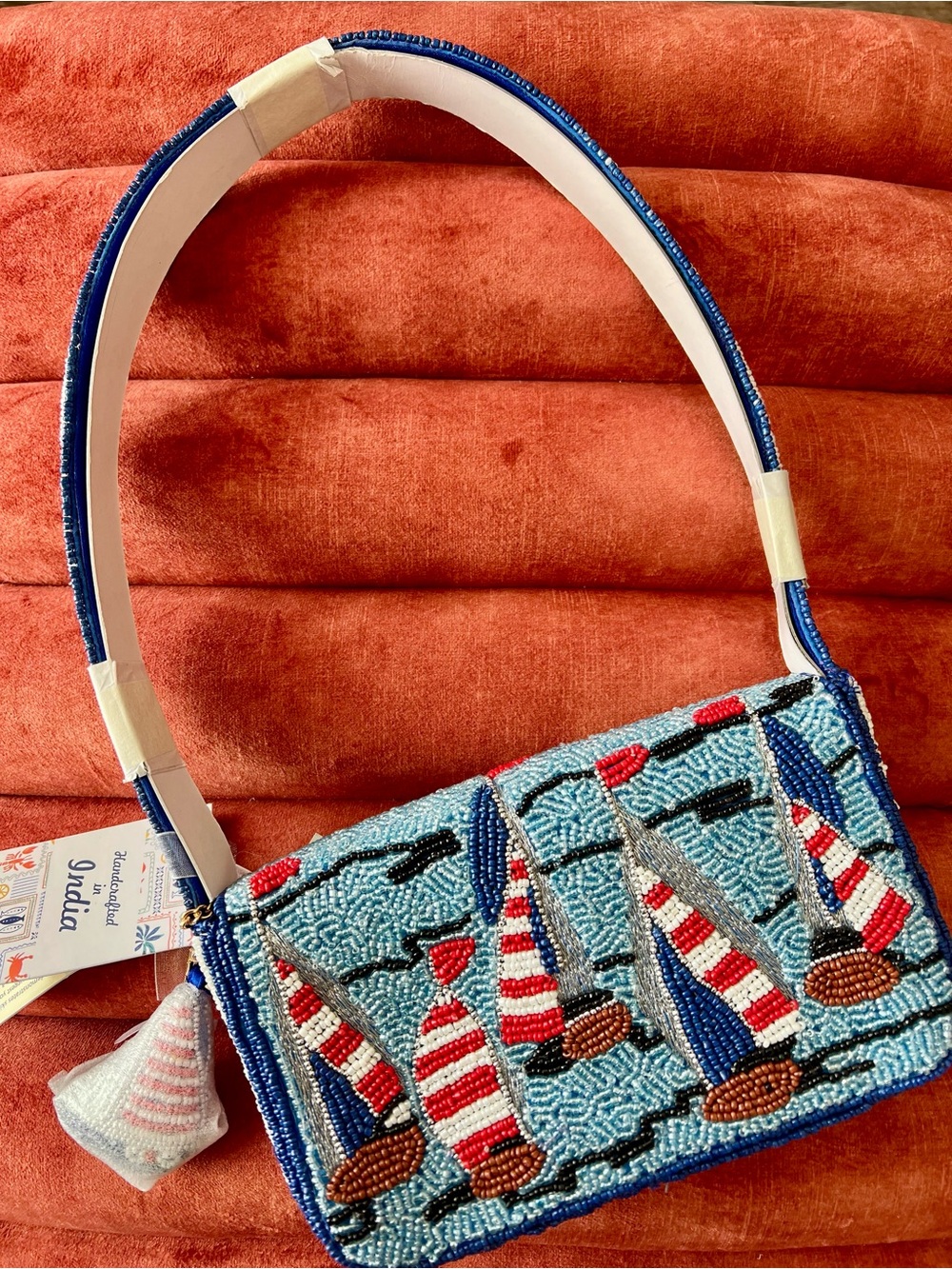 NWT Handcrafted Beaded Sailboat Shoulder Bag